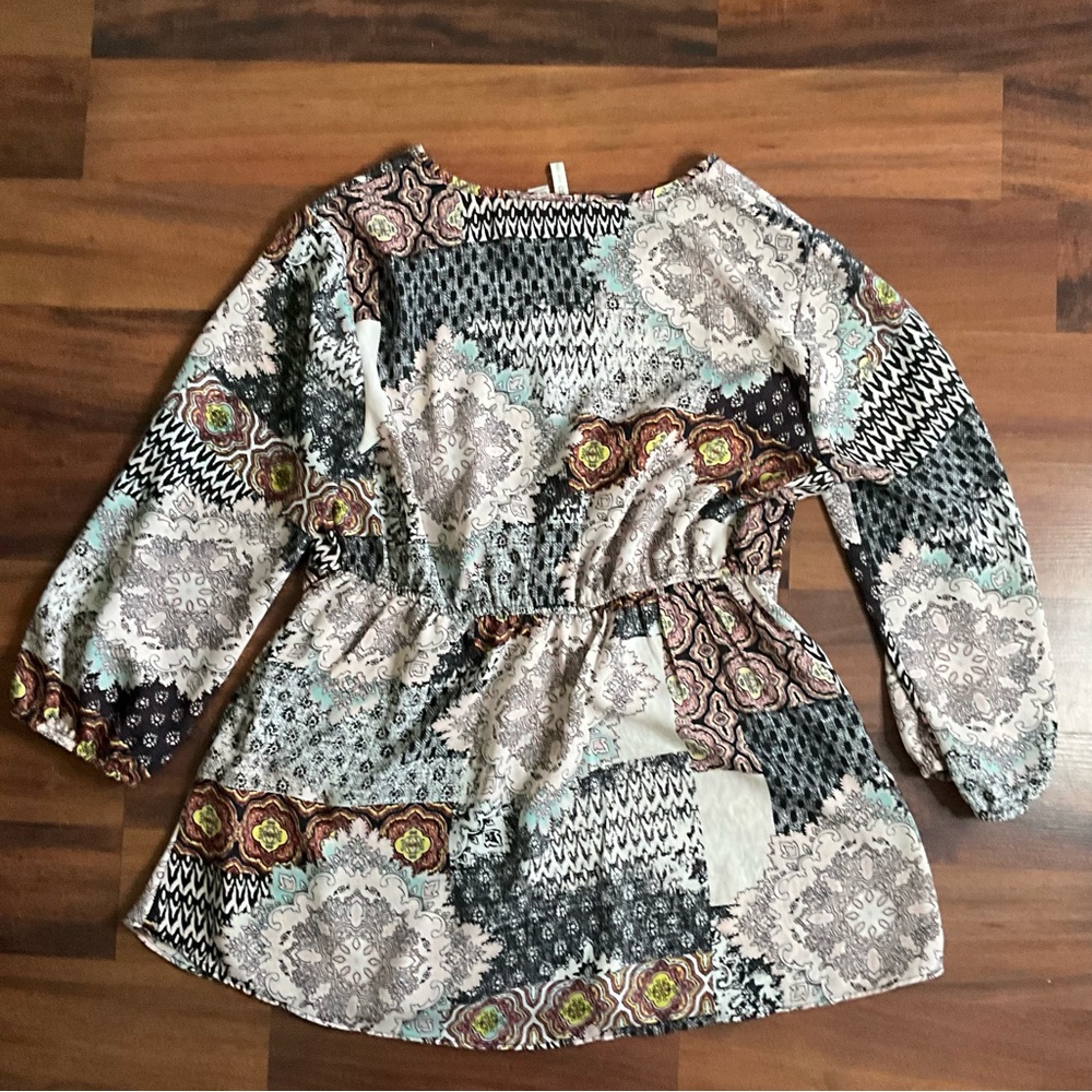 CATO Boho Patchwork Blouse | Medium | V-Neck Peas… - image 5